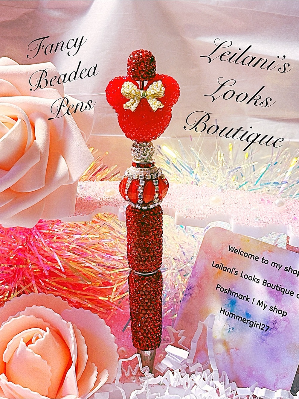 Fancy beaded Pen/gifts/minnie mouse/red beads